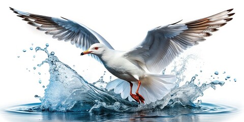 Obraz premium Seagull Taking Flight, Splashing Ocean Water - Nature Stock Photo