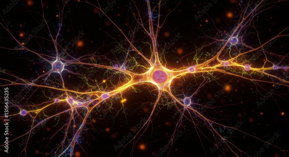 Poster a vibrant depiction of neurons interconnected in a neural network.