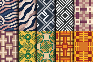 A vibrant collection of modern geometric and abstract patterns in various colors.