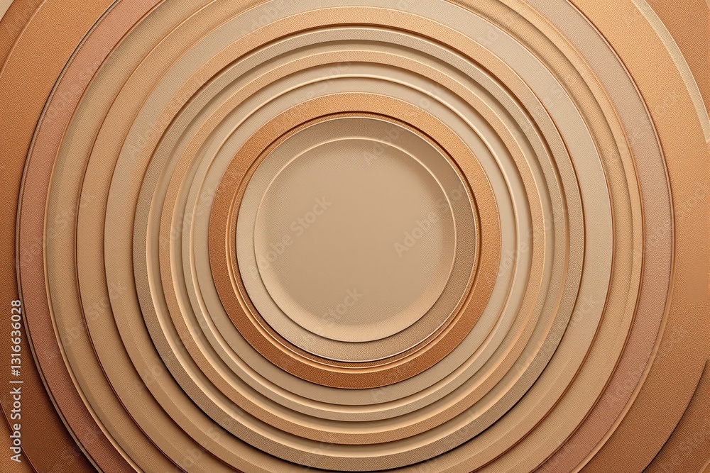 Poster concentric circular layered pattern in beige and gold tones with textured surfaces. elegant abstract