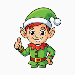 Good Christmas elf winks and thumbs up. minimalist head logo, Icon, element. XMAS character for new year Vector illustration