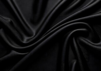 Draped Black Fabric Texture Showing Smooth Silk and Elegant Lines