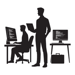 Efficient Software Developer silhouette, optimizing workflows with expertise - Developer illustration - Minimalist Developer vector - Profession silhouette
