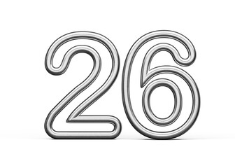 Number Twenty six 26 Made Of Silver Metallic White Background 3D Illustration