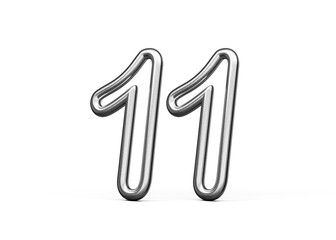 Number Eleven 11 Made Of Silver Metallic White Background 3D Illustration