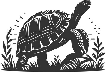 Tortoise standing on a rock, gazing into the distance vector silhouette