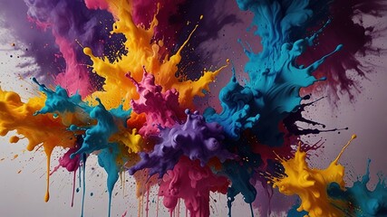 A Vibrant Explosion Of Color, A Symphony Of Hues Dancing In A Dynamic, Energetic Burst Against A Muted Grey Backdrop