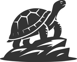 Tortoise standing on a rock, gazing into the distance vector silhouette