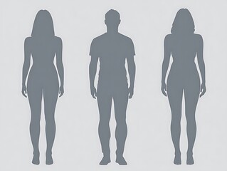 Three grayscale human silhouettes, male and female. (1)