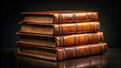 Vintage Leatherbound Books Stack Dark Background - Antique Library Collection