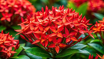 Vibrant red Ixora blooms, a tropical closeup showcasing vibrant color and the rule of thirds.