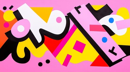 Vibrant Jazz Burst, an abstract representation of musical energy, features bold colors and black outlines in a pop art style, with a striking neon-lit color palette.