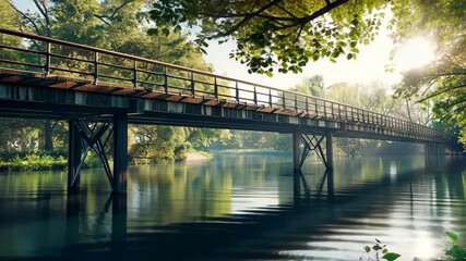 Bridge over the river: openwork bridge connecting two banks of the river, creating a feeling of lightness and airiness