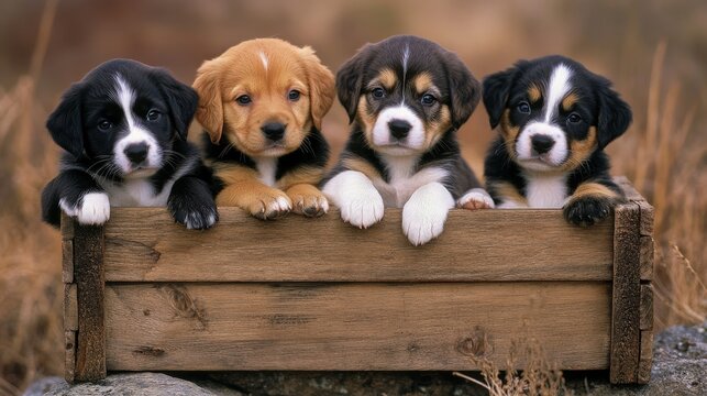 Close-up of a rugged, dark brown wooden crate resting on a rocky surface; its textured grain inviting touch amidst nature’s backdrop
