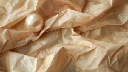 A pearl is nestled in soft, wrinkled fabric.