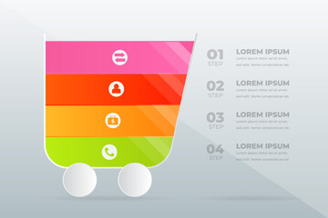 Colorful shopping cart infographic steps