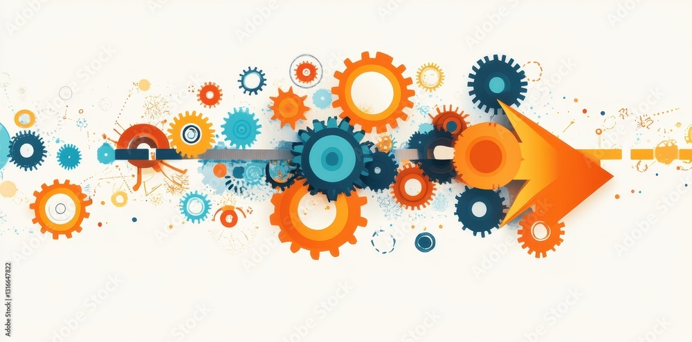 Poster colorful gears pointing toward the right creating an arrow shape