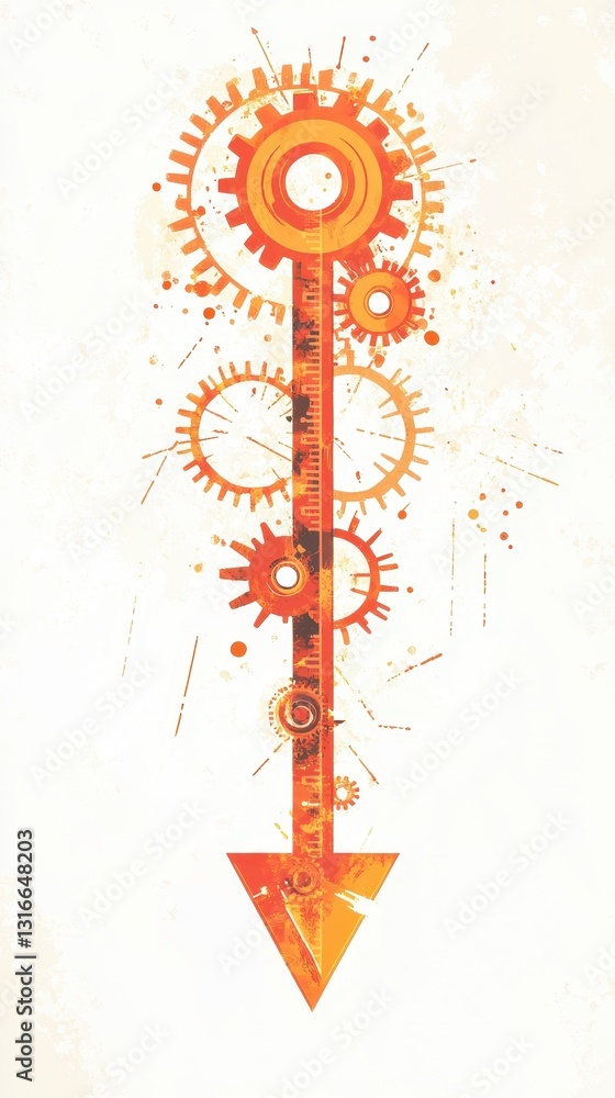 Poster a mechanical arrow made with gears and a measuring stick