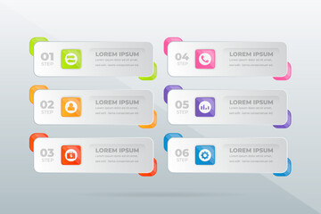 Naklejka premium Colorful six-step process infographic; grey background; business presentation