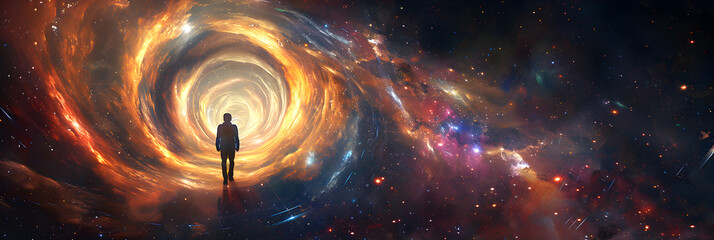 Conceptual Art Depicting Theory of Time Travel Amidst Cosmos