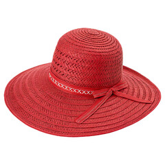 Woman`s summer red straw hat isolated on a transparent background