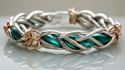 Naklejka premium Woven teal gemstone bracelet on white
