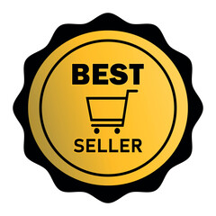 Golden best seller label with shopping cart icon. Used for business purpose