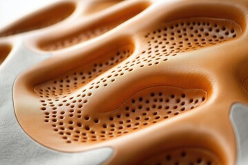 Obraz premium Close-up of textured, perforated orange leather with a wave-like pattern.