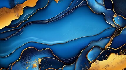 Liquid Gold and Sapphire: Abstract Digital Painting AI Generated