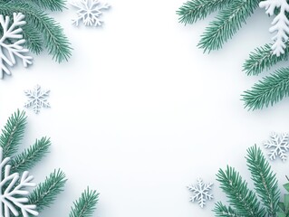 Winter-themed decorative border with snowflakes and evergreen branches