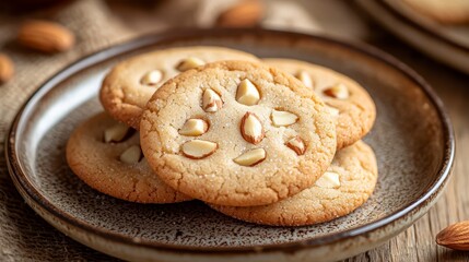 Indulge in the simple pleasures of life with these delightful almond cookies, delicately arranged on a rustic wooden background Each bite offers a symphony of textures and flavors, from the crisp