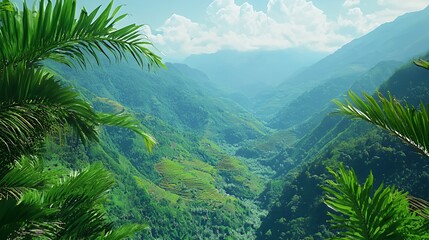 Lush Green Tropical Mountain Valley Landscape