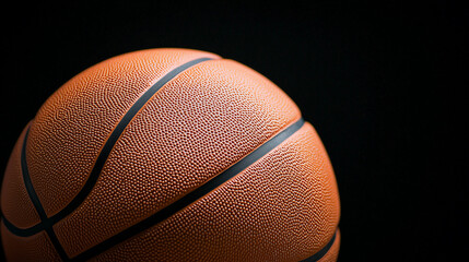 Close-Up of a Basketball with Detailed Texture Under a Single Spotlight on a Black Background