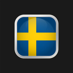 Fototapeta premium Swedish flag icon isolated on black background. The national flag of Sweden. Square vector icon with rounded corners and silver borders