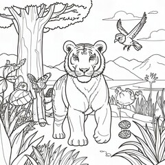 A detailed tiger outline inviting personalized artistry