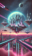 Advanced Floating Metropolis in a Sci-Fi Universe