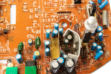Electronic board with radio components, connectors, slots and processor chip from an electronic...