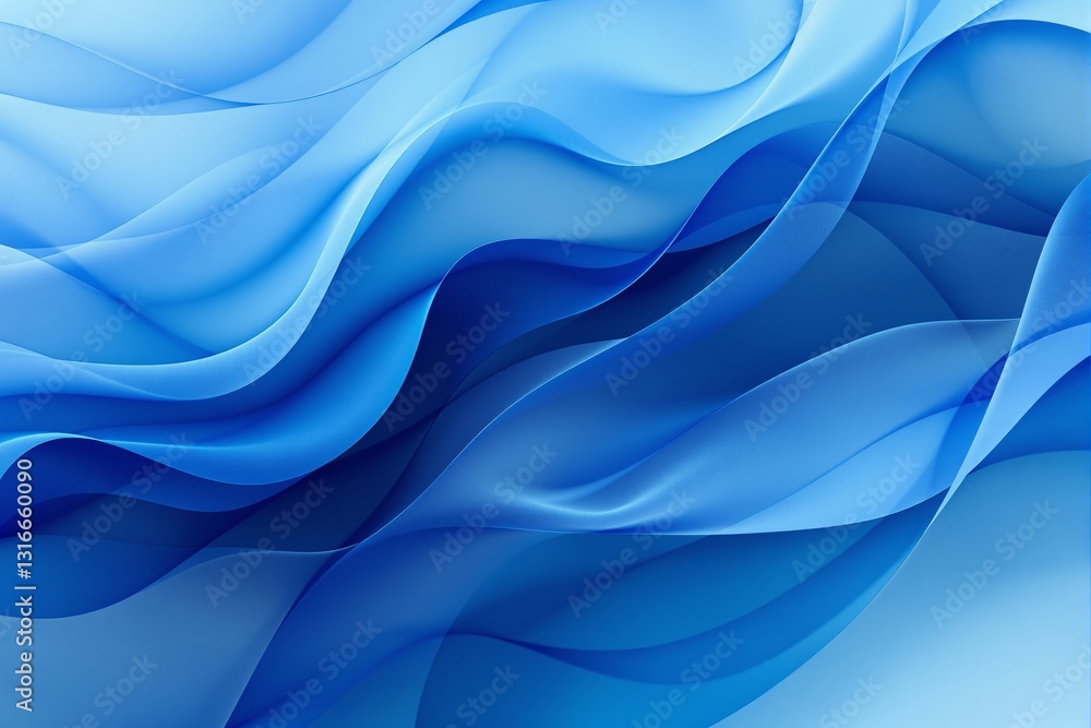 Poster abstract blue waves with fluid flowing curves and layered translucent textures on a light background