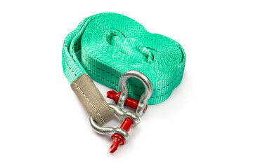 Car towing stop with metal shackles included. Car recovery kit with bow-shaped bracket and towing...
