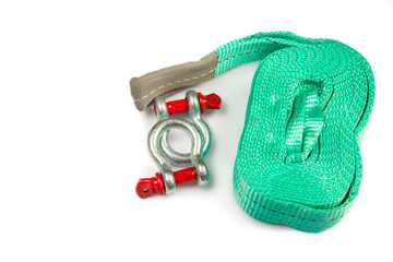 Car towing stop with metal shackles included. Car recovery kit with bow-shaped bracket and towing...