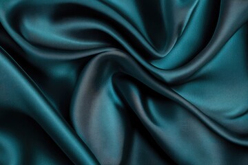 Fototapeta premium Luxurious Teal Silk Fabric Draped in Soft Waves Elegant Smooth Texture Rich Deep Color
