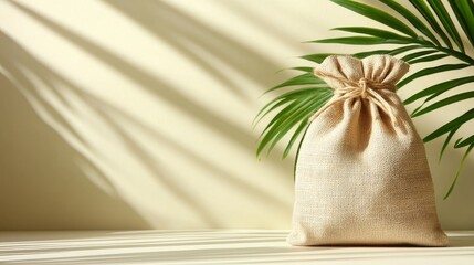 Beige Bag, Palm Leaves, Soft Light