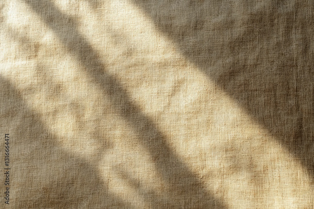 Aufkleber beige linen fabric texture with diagonal sunlight shadows creating a textured background.