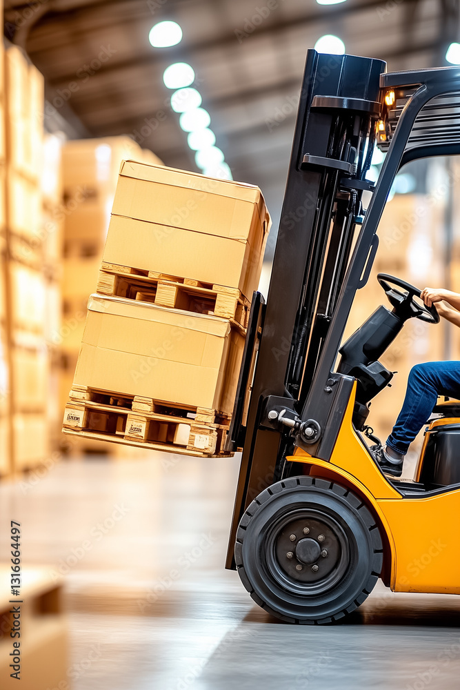 Poster workers efficiently organize fruit crates onto pallets while a forklift lifts a prepared stack. the 