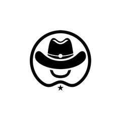 hat cowboy logo black and white