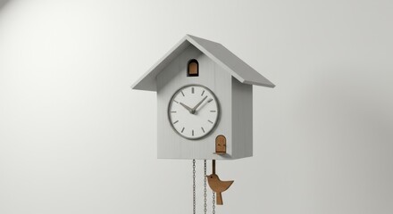 Clean Minimalist Illustrated Cuckoo Clock with Tiny Bird Door