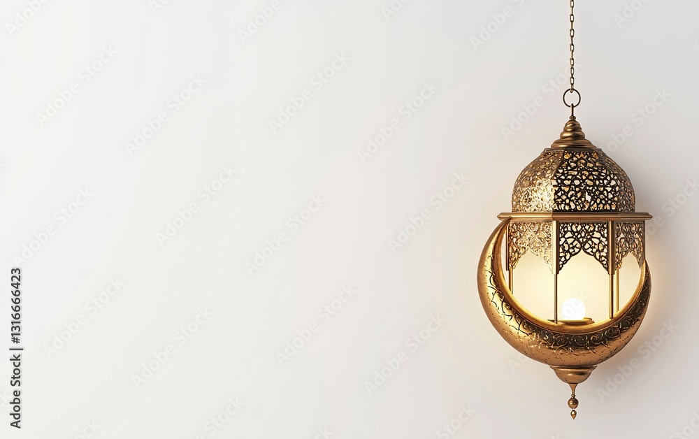 Poster 3d rendering of a ramadan islamic background with a crescent moon and lantern for product display, p