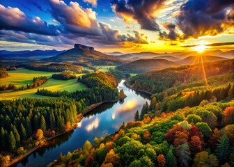 High-resolution aerial drone photos capture breathtaking serene landscapes.