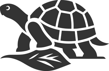 Tortoise with one leg raised as if about to step on a leaf vector silhouette