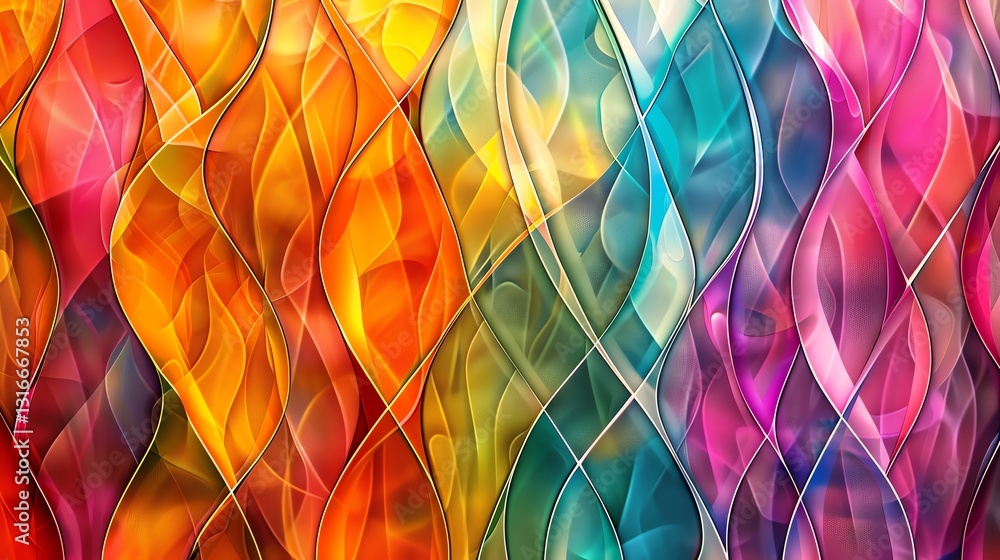 Poster abstract background of colorful, wavy lines and squares.